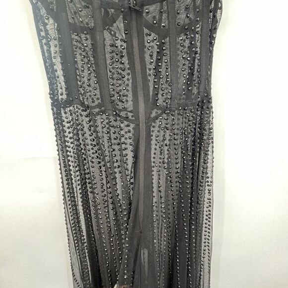 KIKIRIKI MESH BEADED SEQUINS SPAGHETTI STRAP LONG MAXI DRESS SIZE: M GOTTI PARTY - Picture 5 of 9